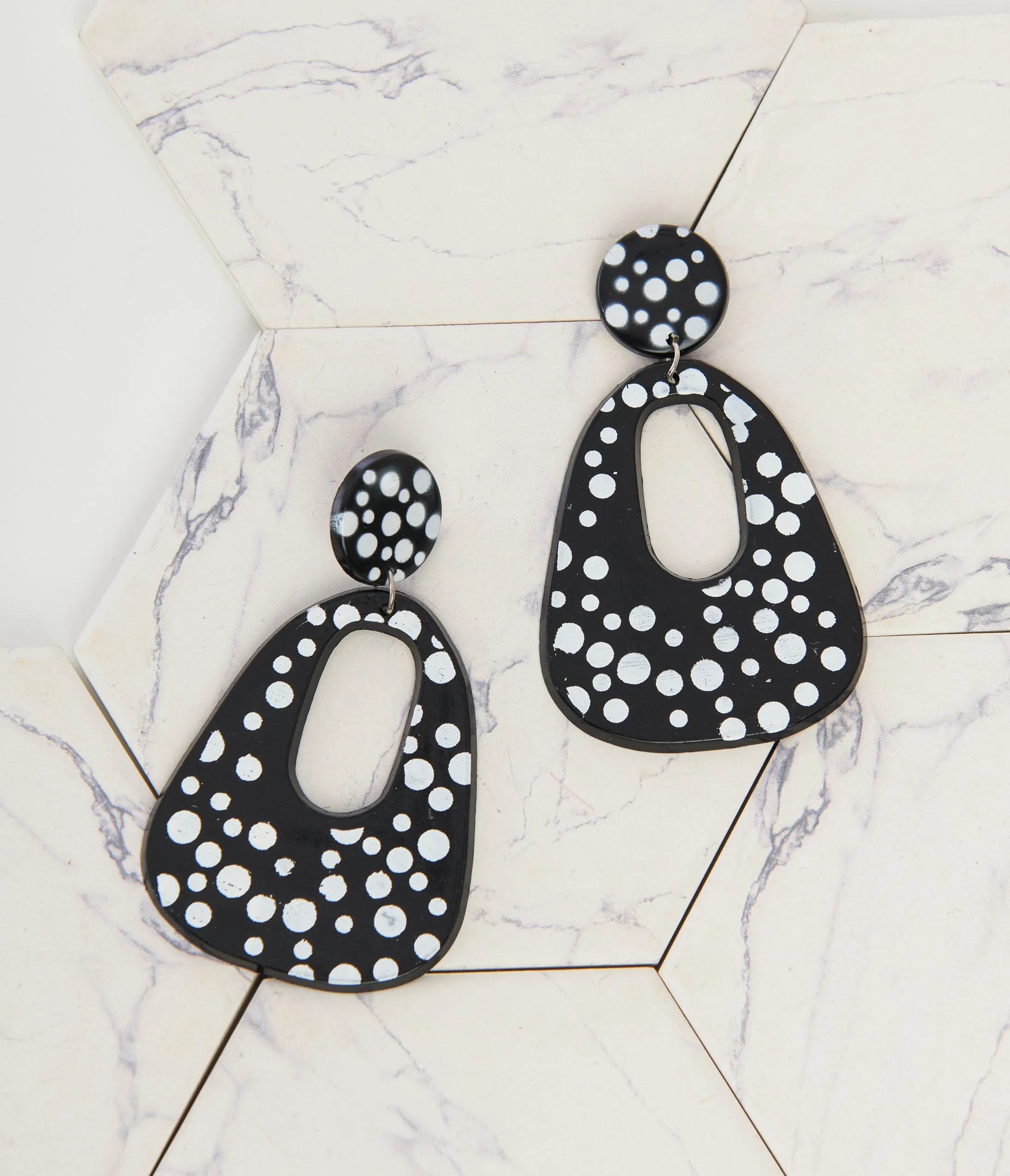 1980s Black & White Polka Dot Drop Earrings