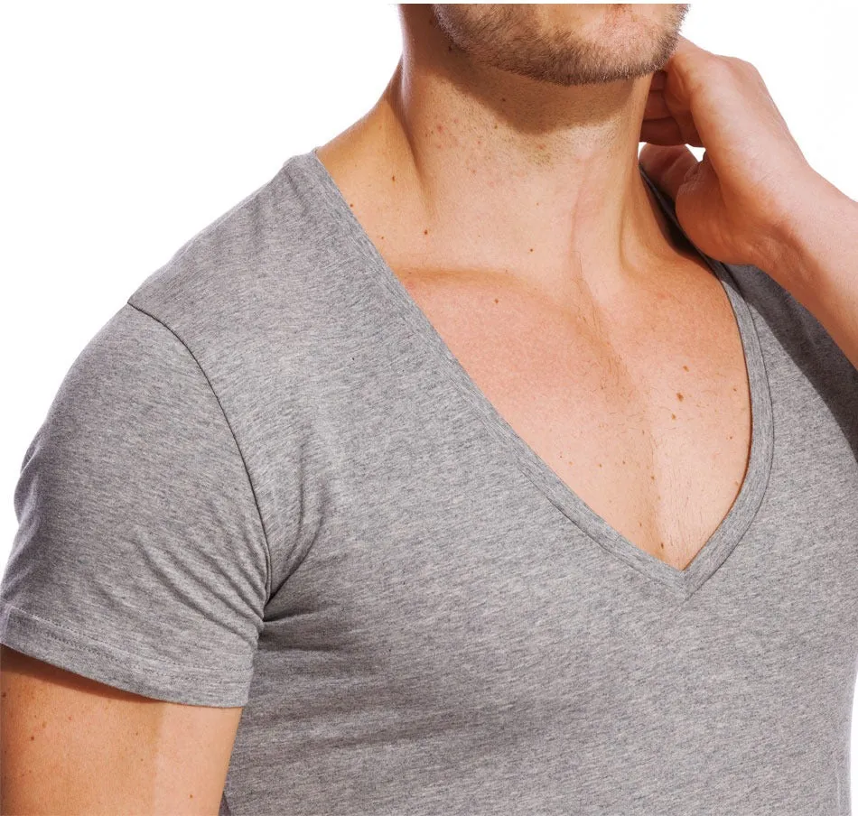 21 Colors Deep V Neck Compression Short Sleeve Men's T-Shirt for Fitness