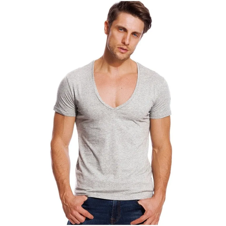 21 Colors Deep V Neck Compression Short Sleeve Men's T-Shirt for Fitness