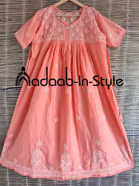 Aadaab-in-style  ,Very Comfy Cotton Nighty with fine hand chikankari work-MADH001P