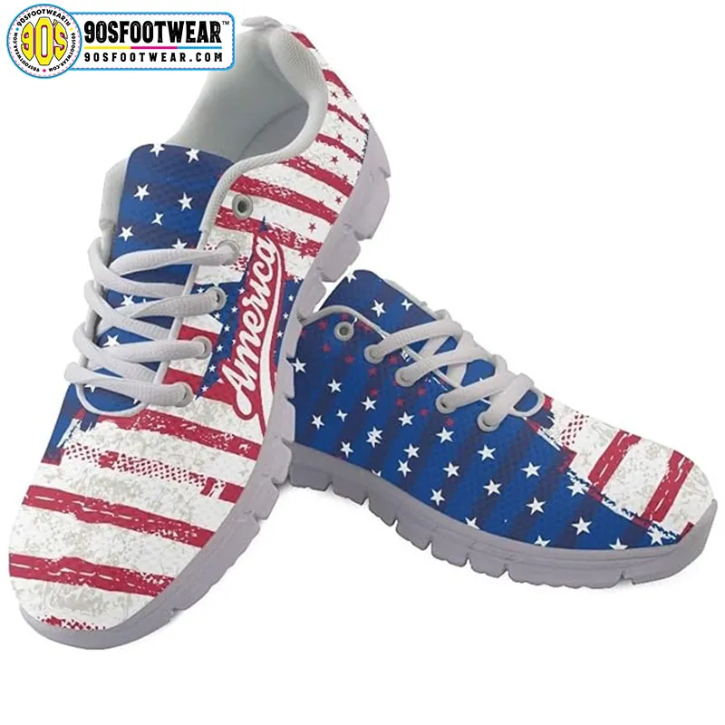 America American Flag Fitness Sneakers – USA Flag Stars & Stripes Running Shoes for 4th of July