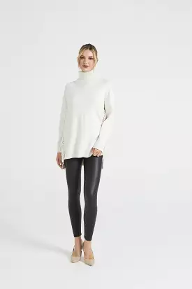 Angeleye High Neck Long Jumper With Side Tassles In Apricot