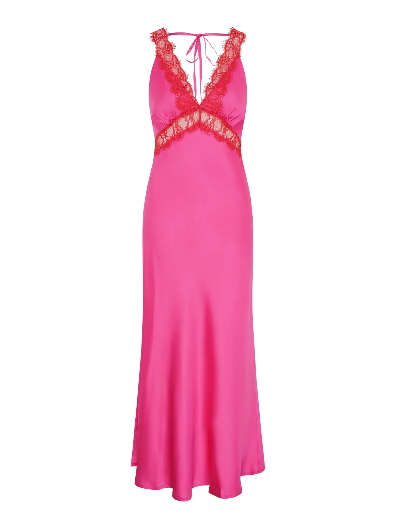 Aurelia Lace Trim Maxi Dress in Cerise