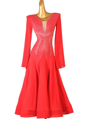 Ballroom Dance Costumes Red Women's Sexy Polyester Rhinestones Dress Dancer Dance Dress