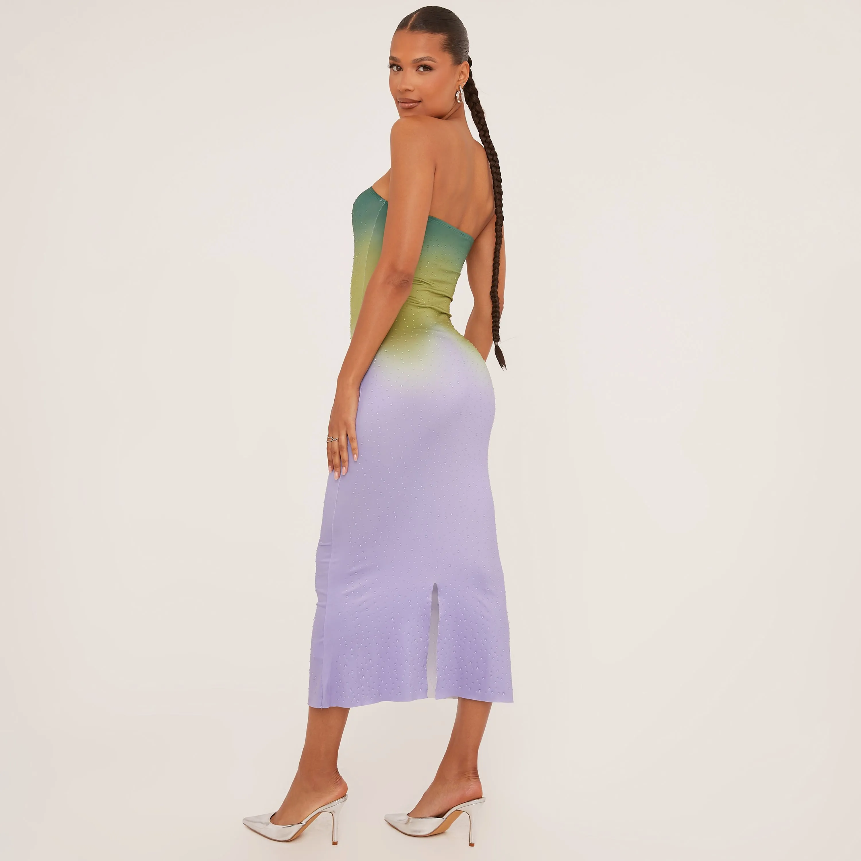 Bandeau Hotfix Detail Maxi Dress In Green Ombre