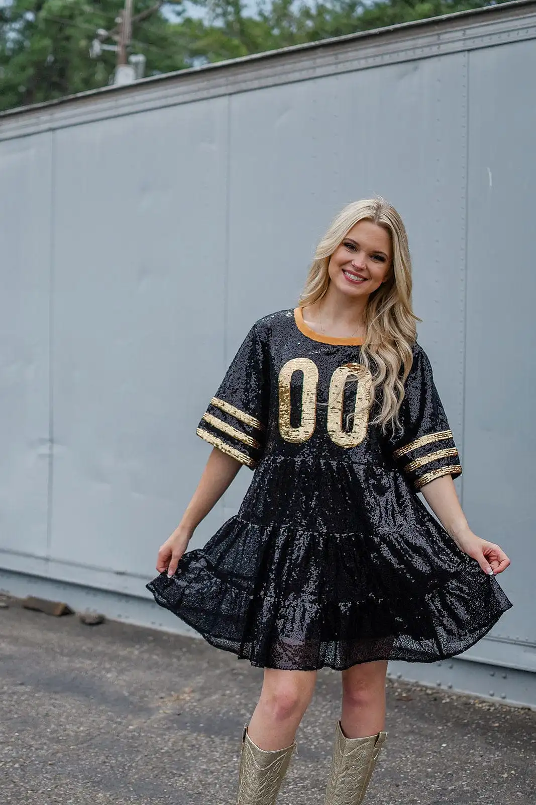 Black & Gold Jersey Sequin Dress