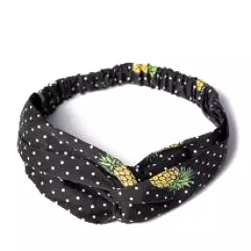 Black And White Polka Dot Pineapple Print Vintage Headscarf