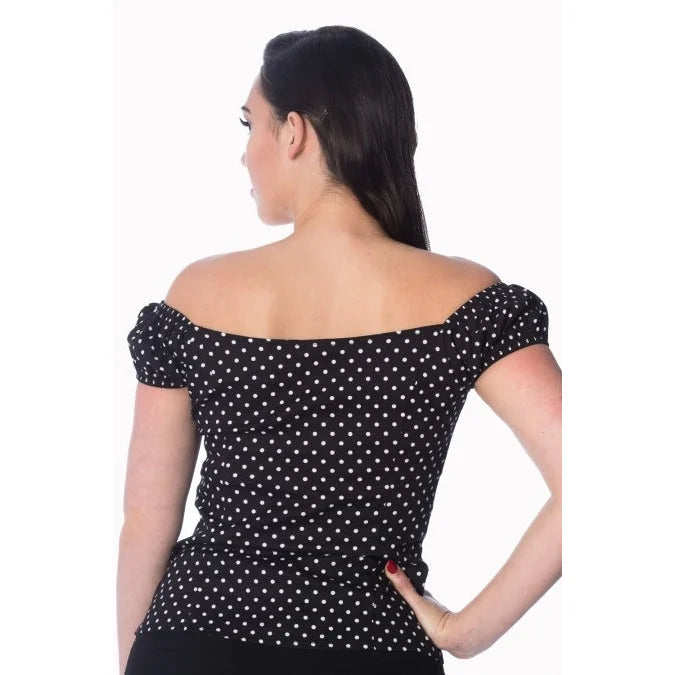 Black And White Polka Dot Print Gypsy Top