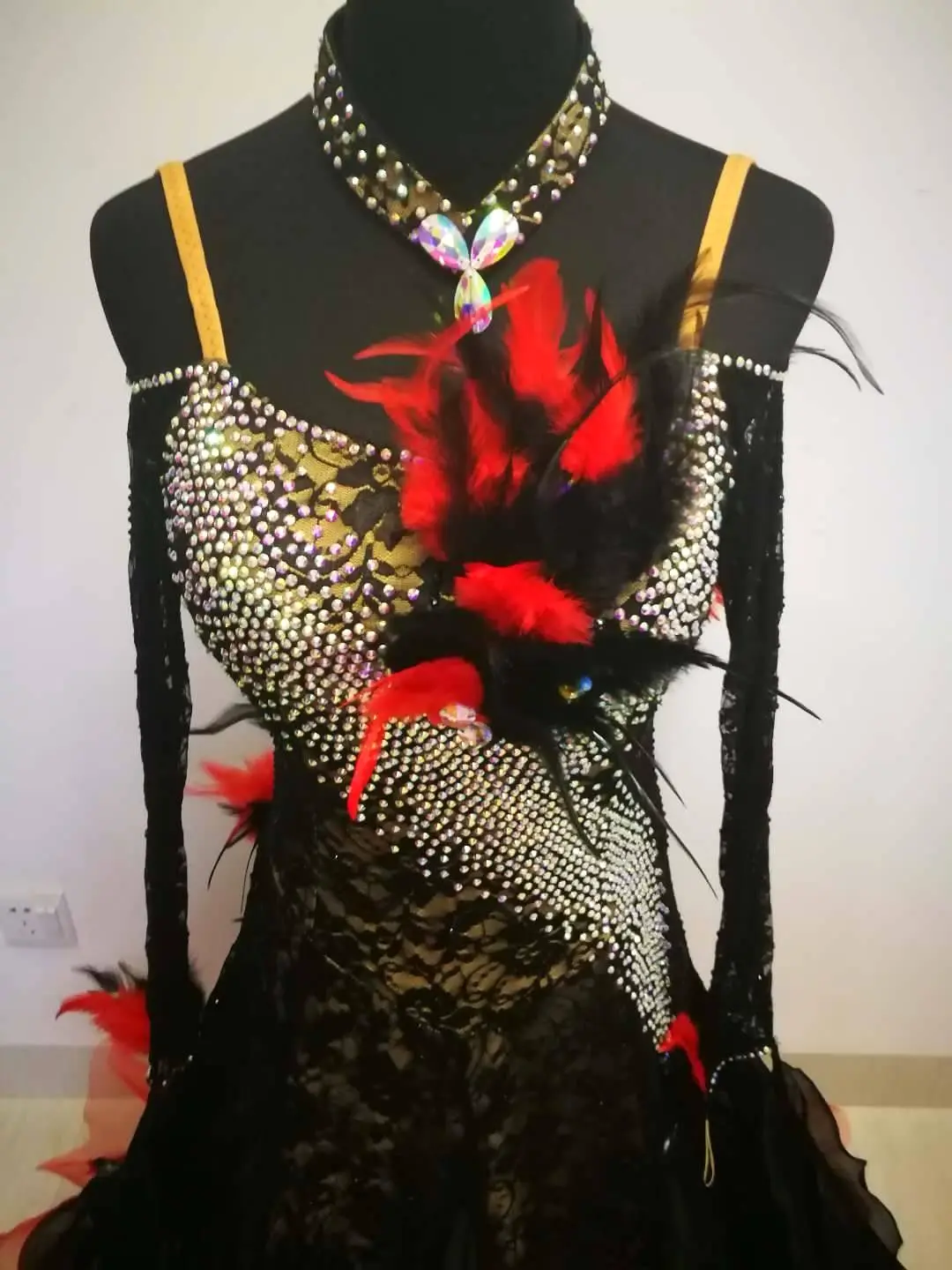 Black Dress with Feathers for Ballroom