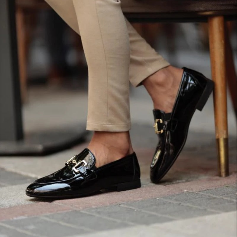 Black Loafers Leather Slip-On Shoes for Business