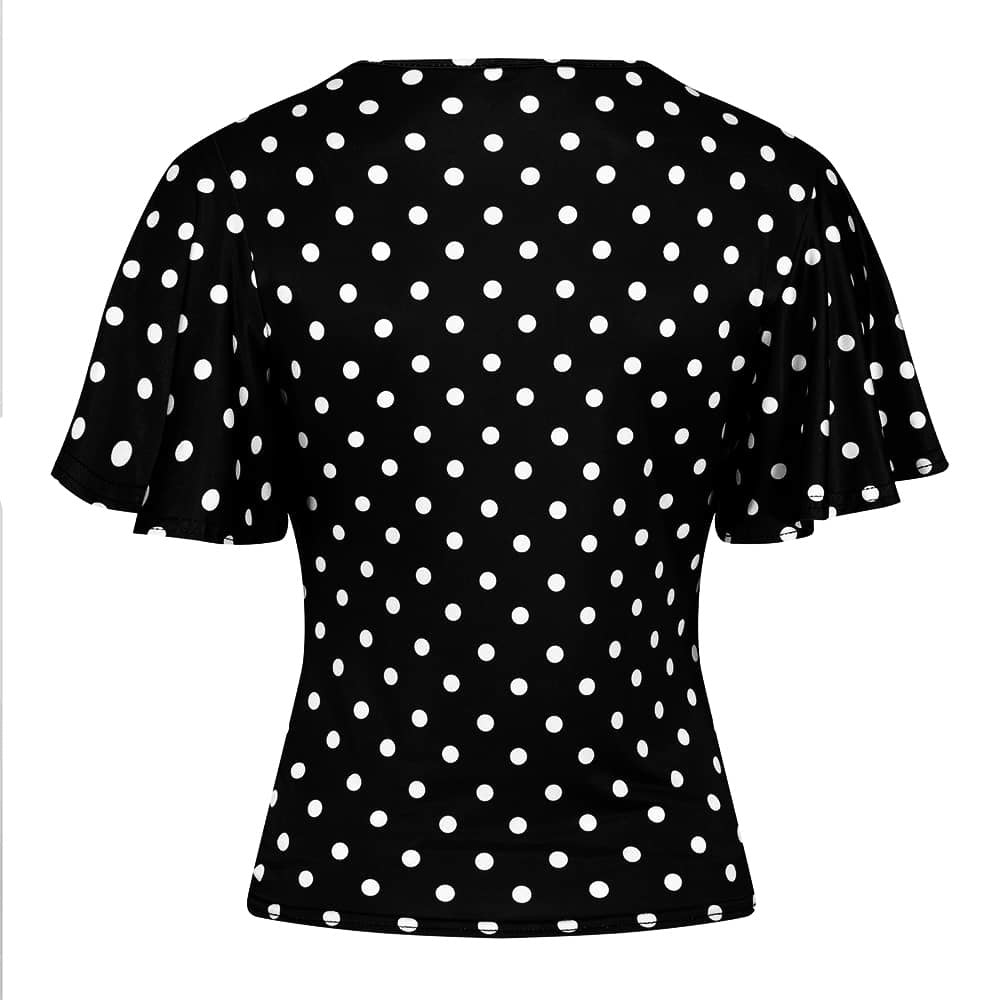 Black White Polka Dot Waterfall Sleeve Top