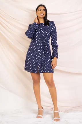 Blue & White Polka Dot Mini Dress