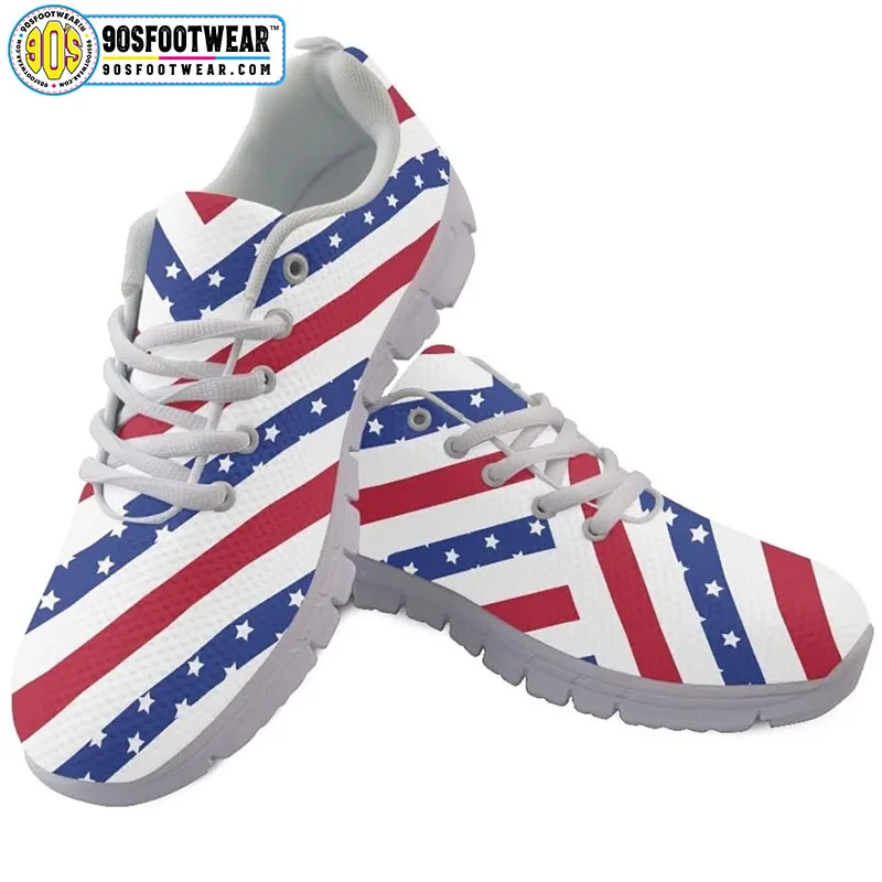 Blue American Flag Fitness Sneakers – USA Flag Stars & Stripes Running Shoes for 4th of July