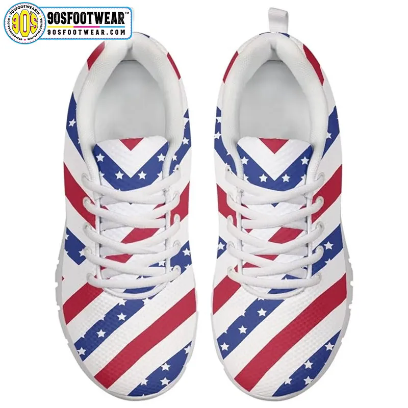 Blue American Flag Fitness Sneakers – USA Flag Stars & Stripes Running Shoes for 4th of July