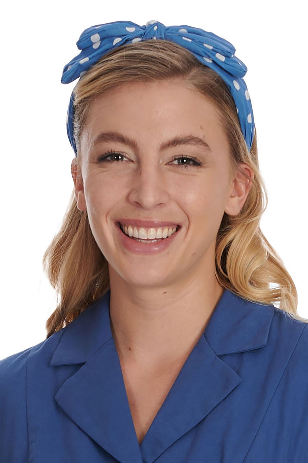 Blue And White Polka Dot Double Bow Headband