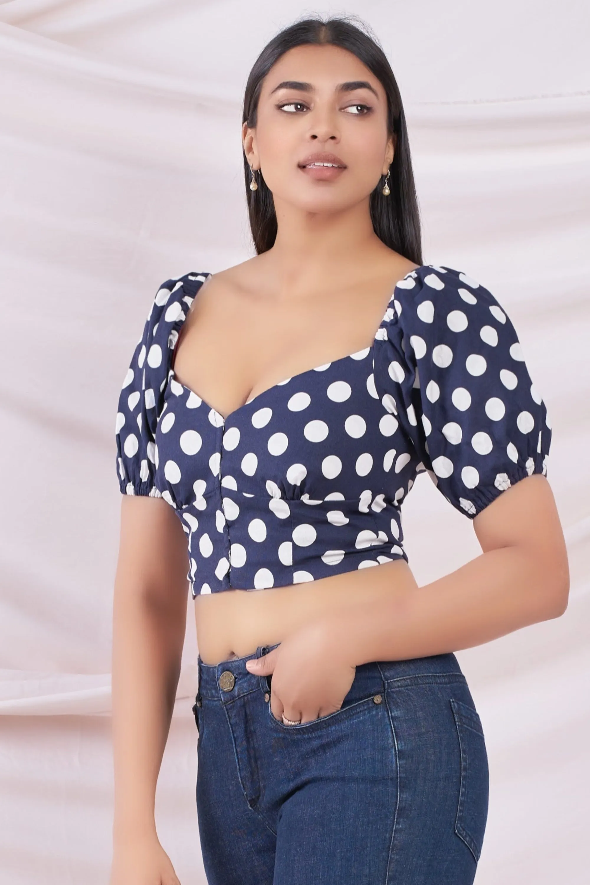 Blue Polka Dot Crop Top