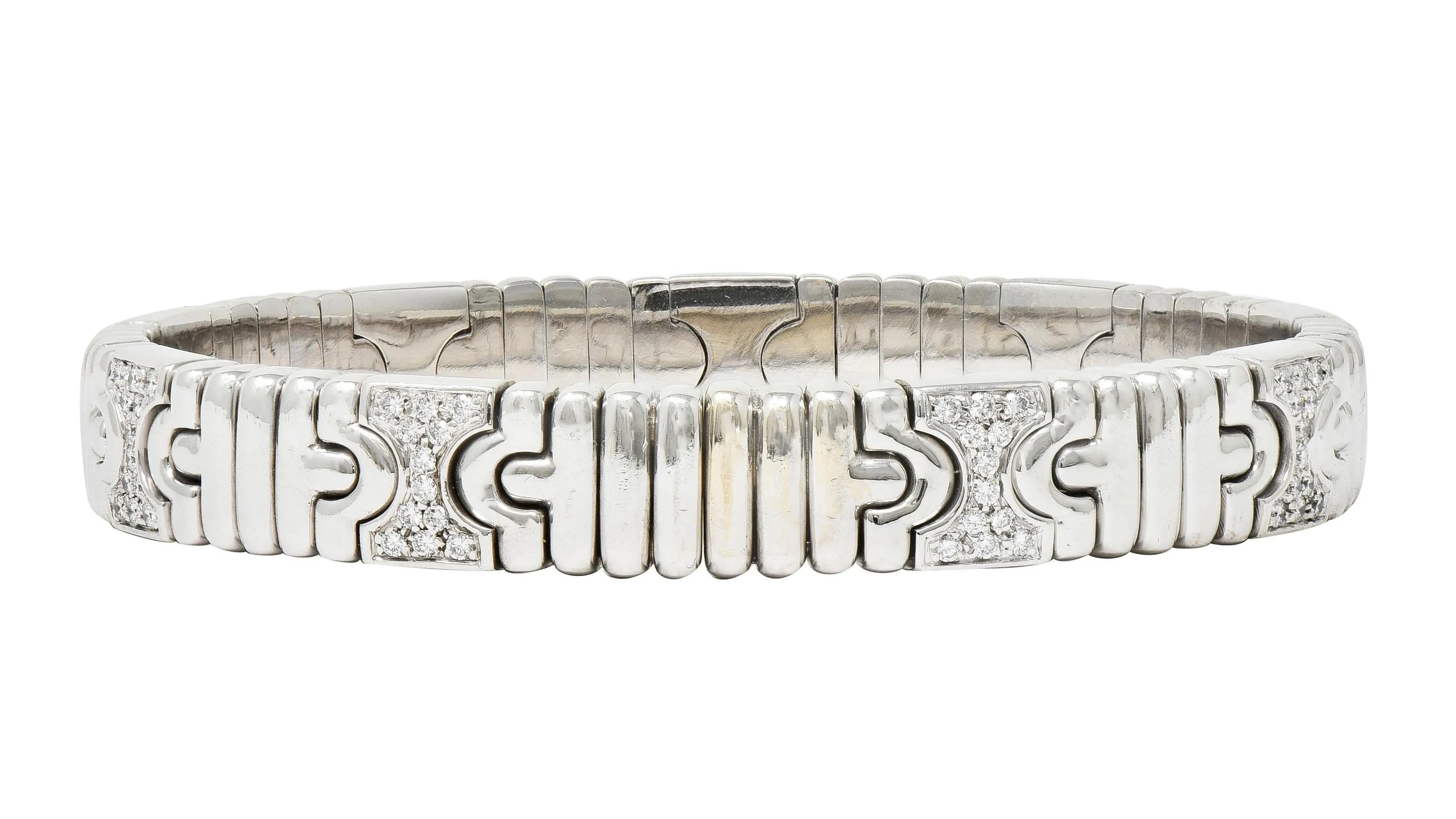 Bulgari 1990s Diamond 18 Karat White Gold Parentesi Vintage Cuff Bracelet