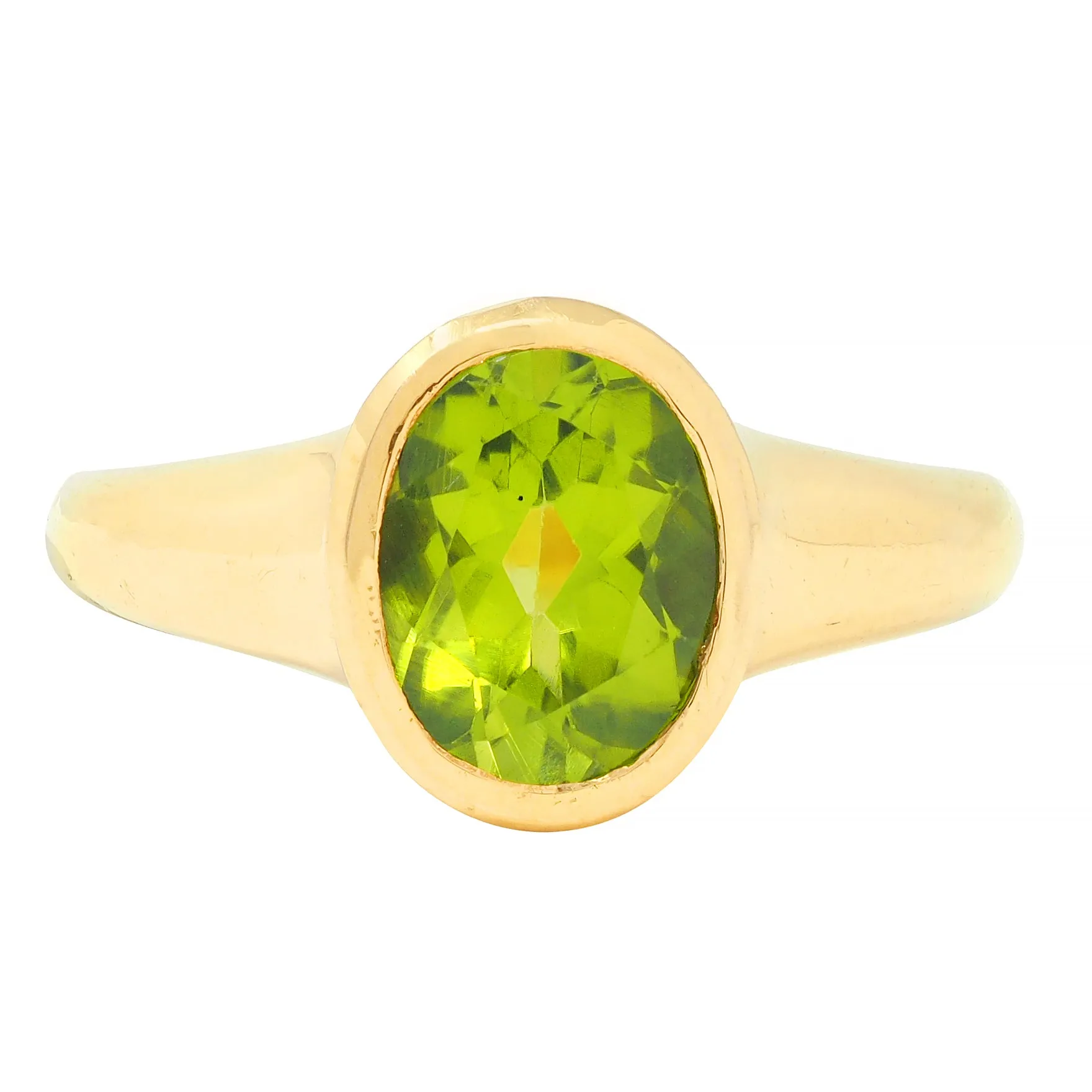 Bulgari 1990s Peridot 18 Karat Yellow Gold Vintage Bezel Ring