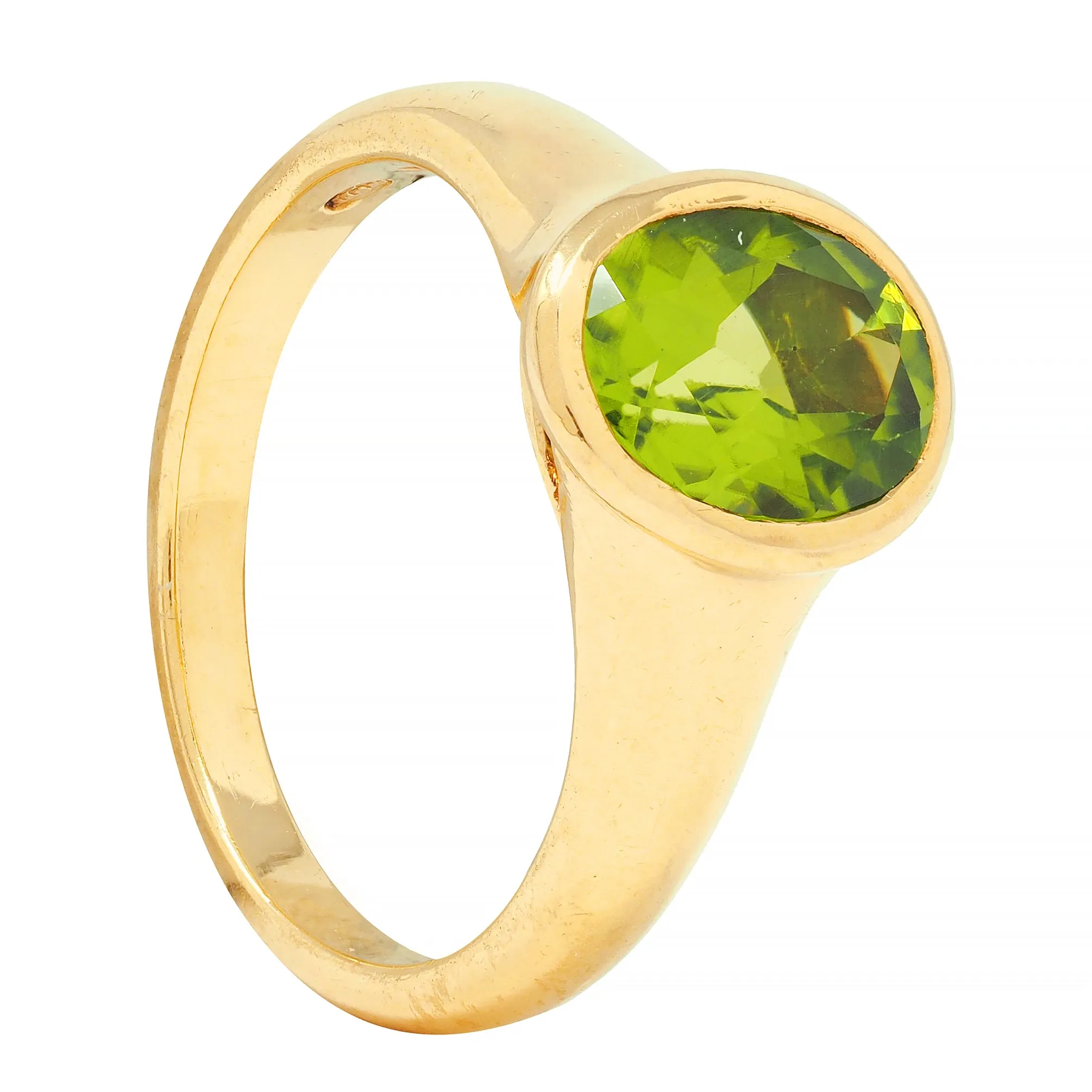 Bulgari 1990s Peridot 18 Karat Yellow Gold Vintage Bezel Ring