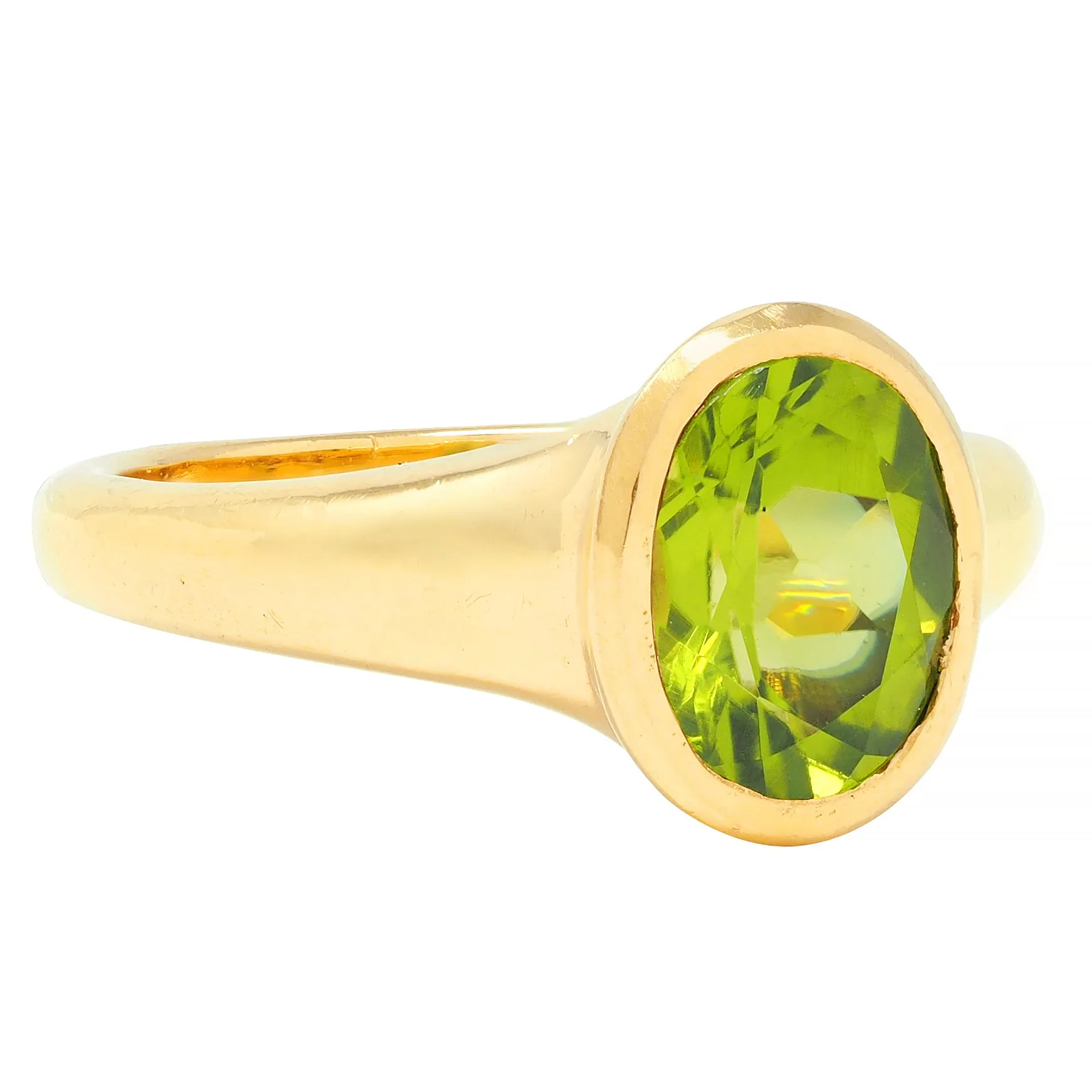 Bulgari 1990s Peridot 18 Karat Yellow Gold Vintage Bezel Ring