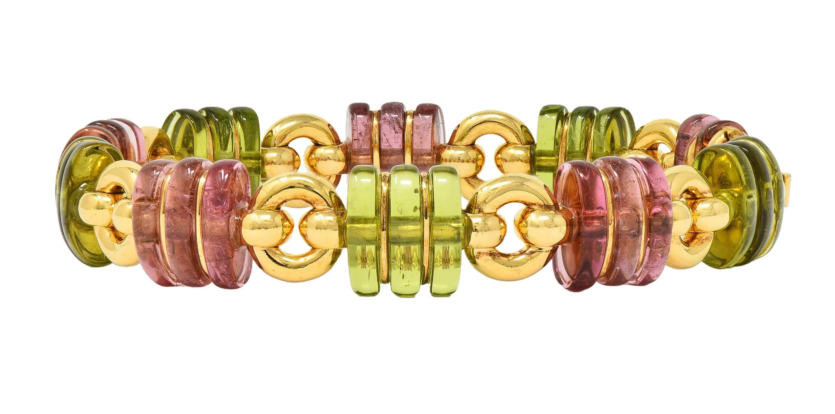 Bulgari 1990s Tourmaline 18 Karat Yellow Gold Vintage Link Bracelet