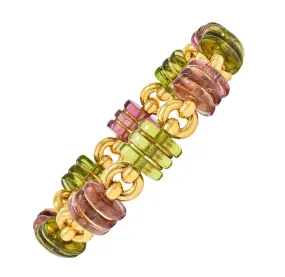 Bulgari 1990s Tourmaline 18 Karat Yellow Gold Vintage Link Bracelet