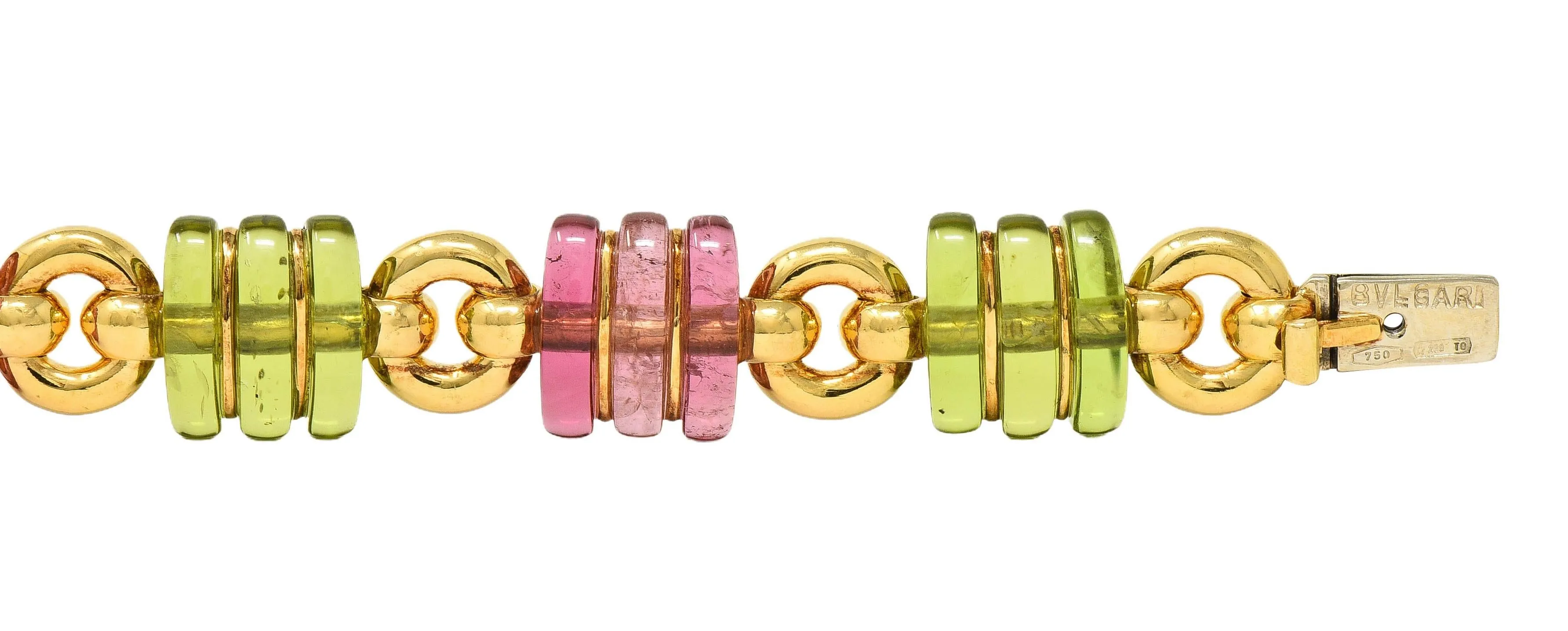 Bulgari 1990s Tourmaline 18 Karat Yellow Gold Vintage Link Bracelet