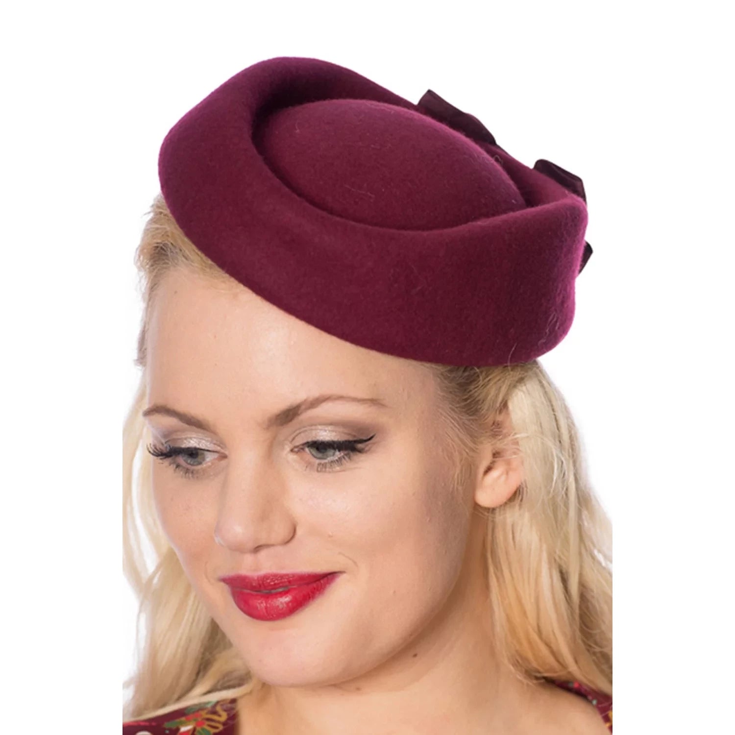 Burgundy Wool Fascinator Hat with Long Ribbon Detail