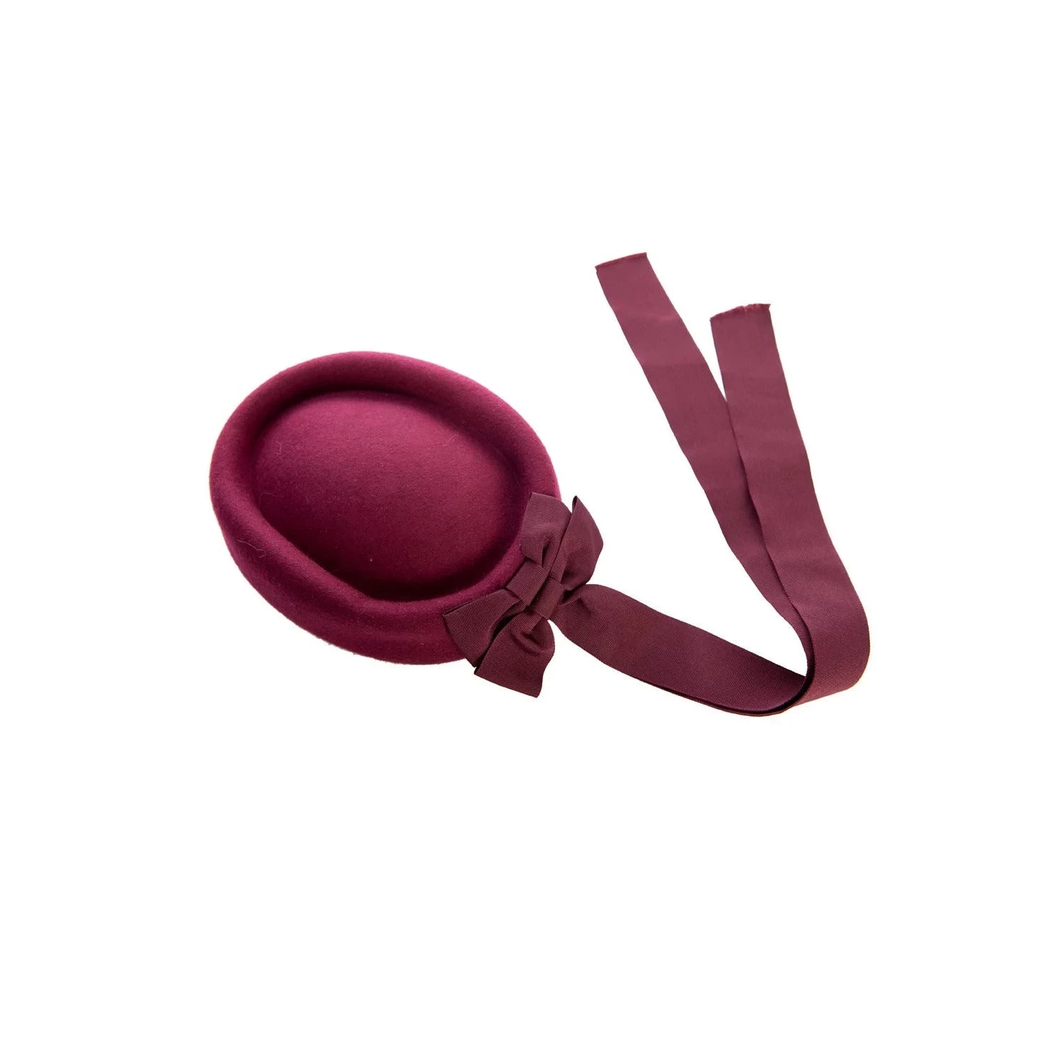 Burgundy Wool Fascinator Hat with Long Ribbon Detail