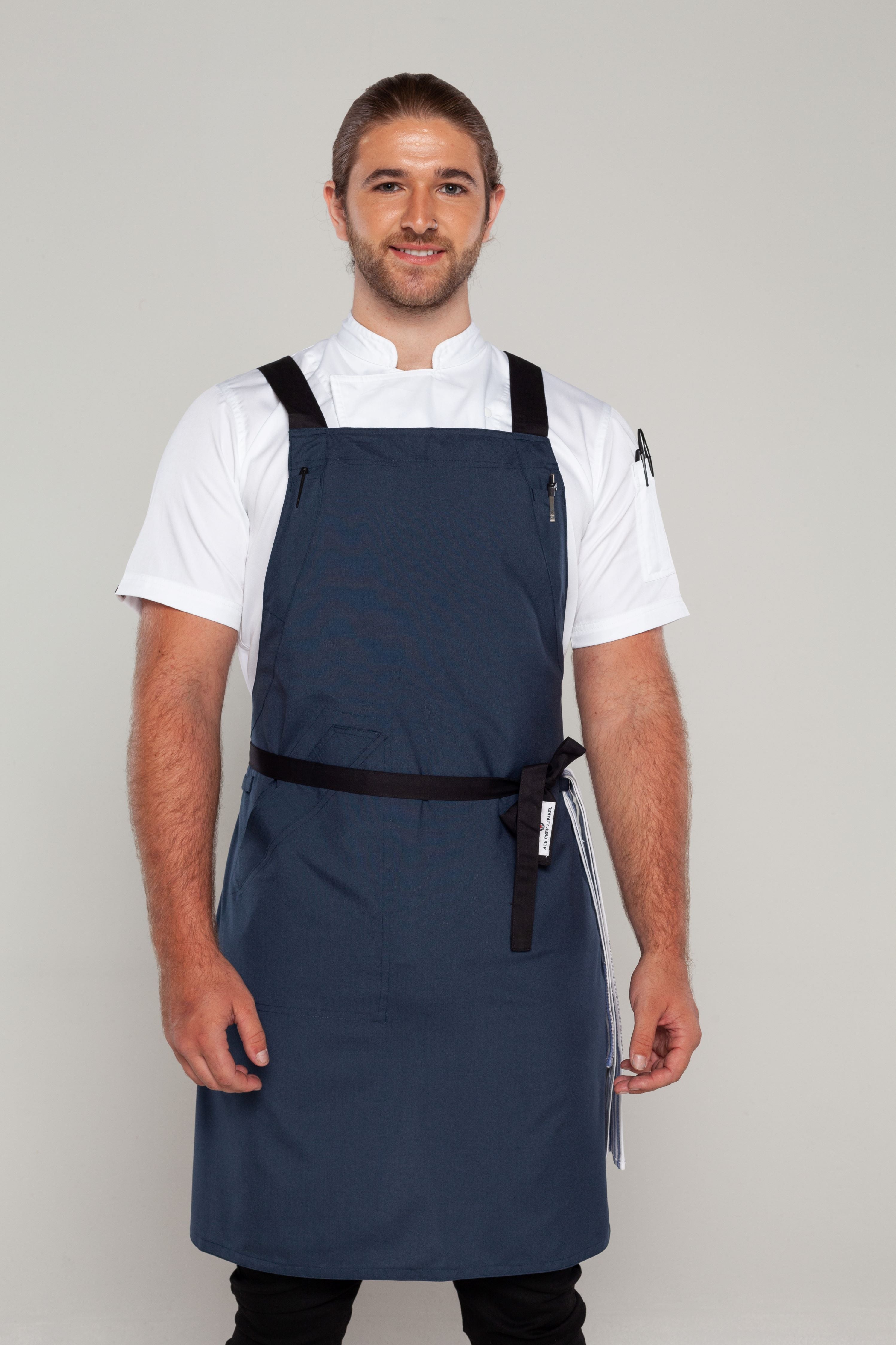 BYRON Crossover Chef apron Bluish grey with black straps