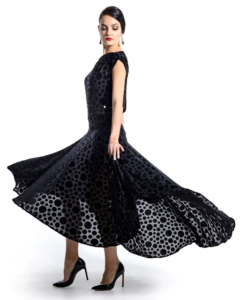 Chrisanne Clover LDR01 Boat Neck Polka Dot Black Ballroom Practice Dress with Open Back PRA 924 in Stock