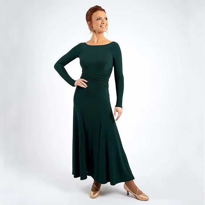 Chrisanne Clover Noemi Ballroom Practice Dress with Stretch Net Cross Detail at Waist Available in Forest Green and Black PRA 94