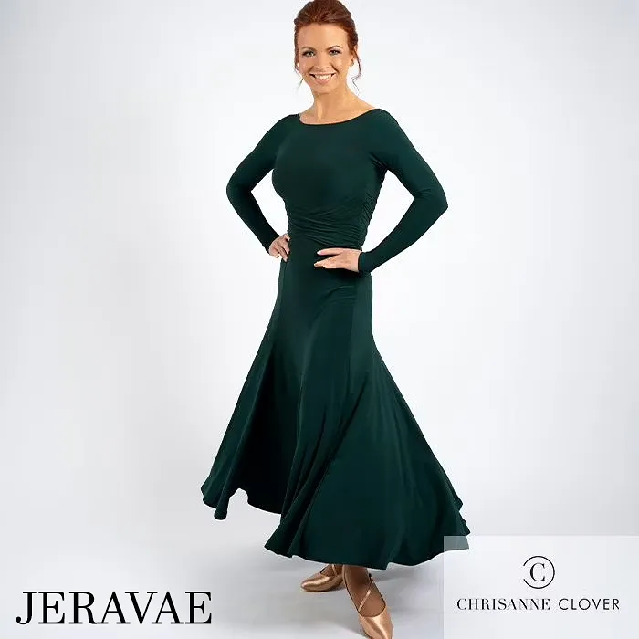 Chrisanne Clover Noemi Ballroom Practice Dress with Stretch Net Cross Detail at Waist Available in Forest Green and Black PRA 94