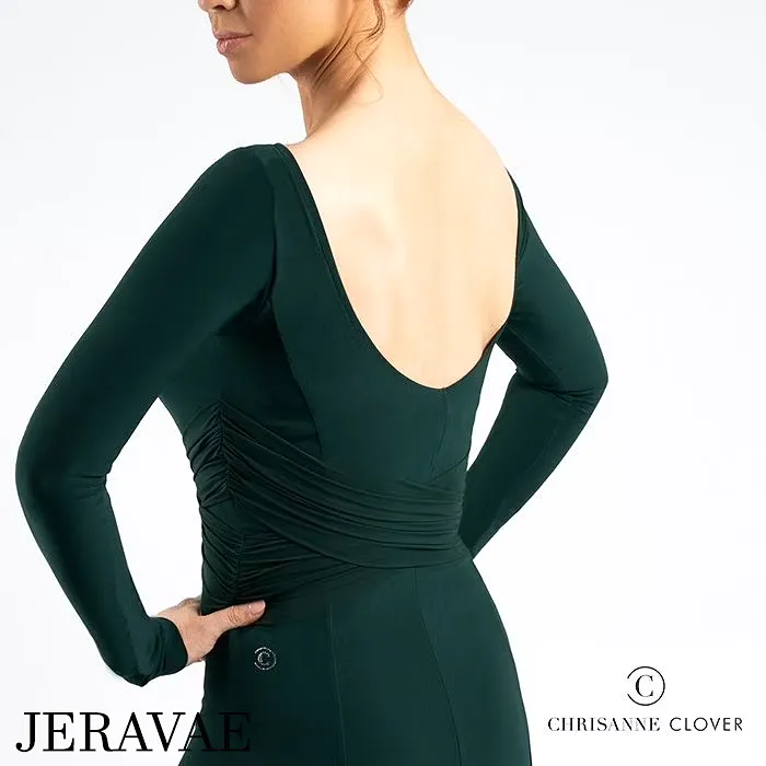 Chrisanne Clover Noemi Ballroom Practice Dress with Stretch Net Cross Detail at Waist Available in Forest Green and Black PRA 94