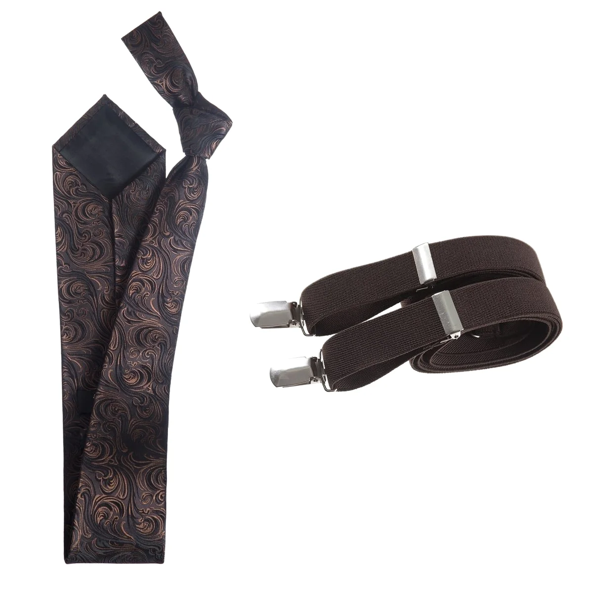 Classic Windsor Self Tie Paisley Jacquard Necktie and Suspenders