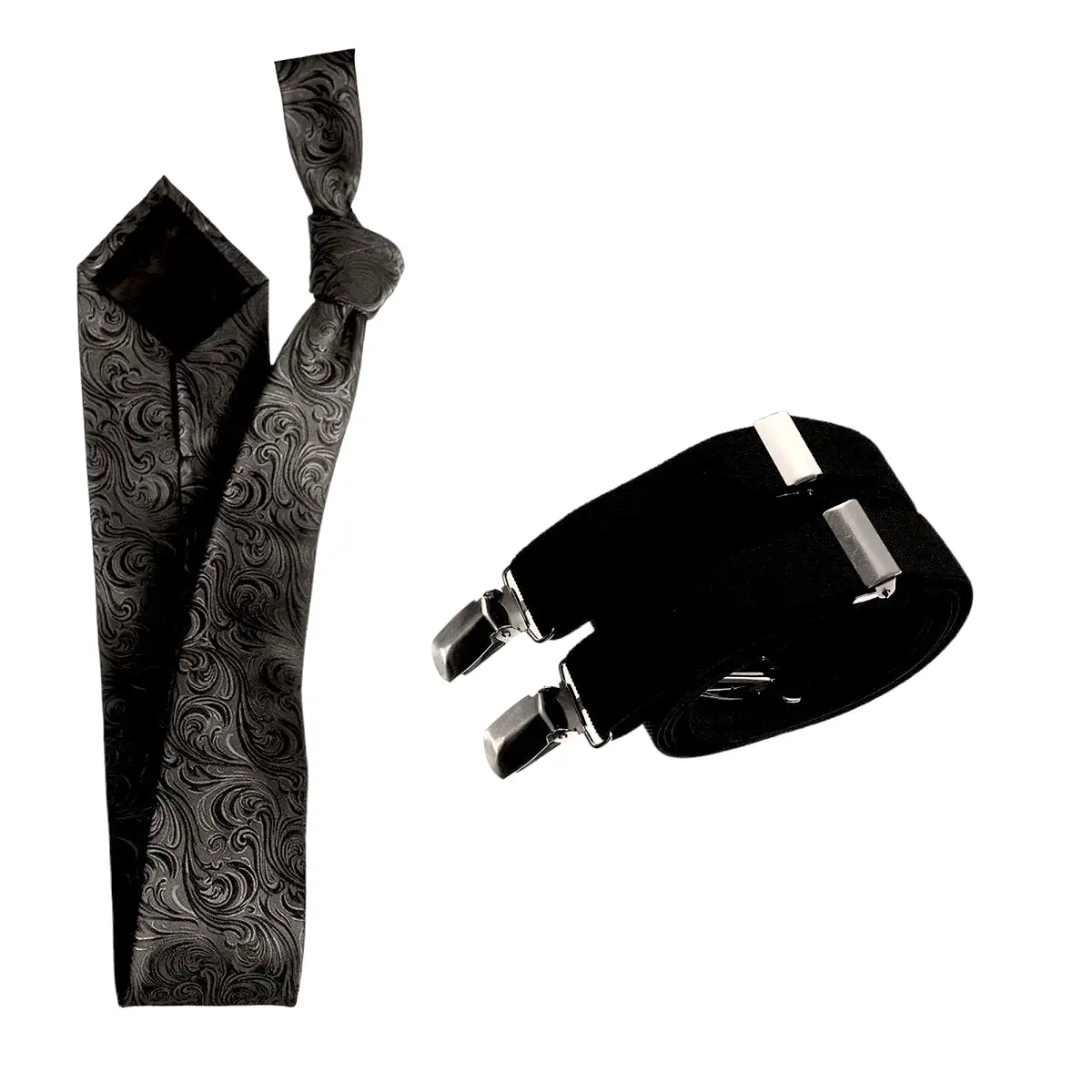 Classic Windsor Self Tie Paisley Jacquard Necktie and Suspenders