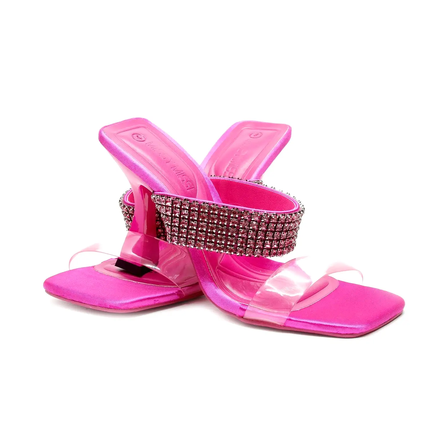 Classy Rhinestone Short Heel Sandals