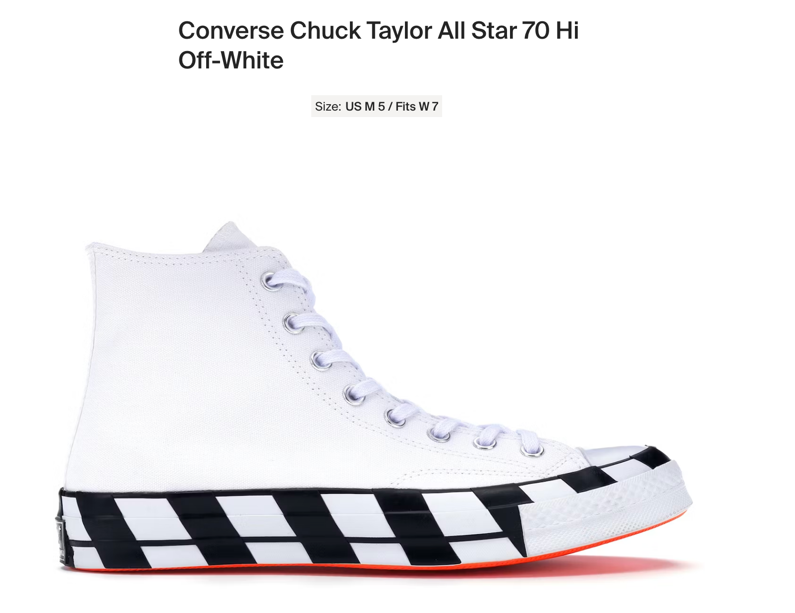 Converse Chuck Taylor All Star 70 Hi Off-White - 7w - Custom Order - Invoice 1 of 2