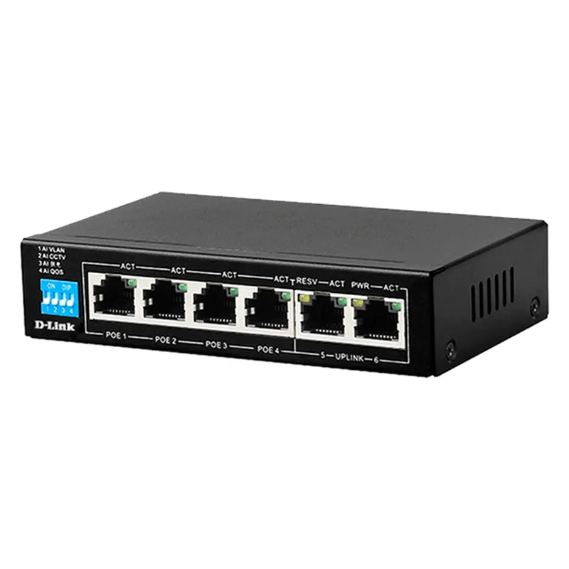 D-Link 6-Port PoE Switch with 4 Long Reach 250m PoE Ports 2 Uplink Ports