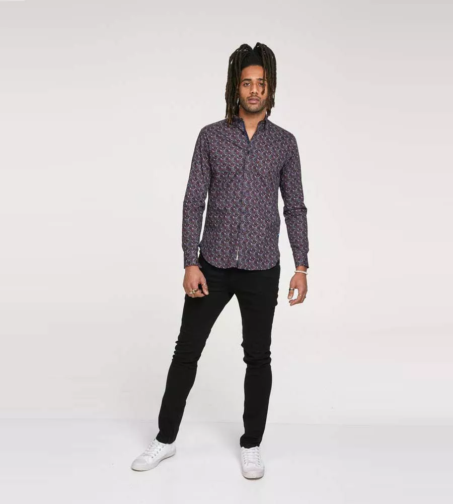 D555 Mens Long Sleeve Shirt with Floral Print (JORDAN)