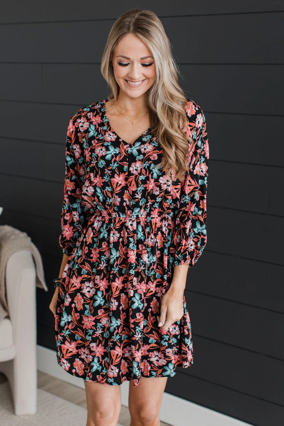 Dance Until Dawn Floral Dress- Black