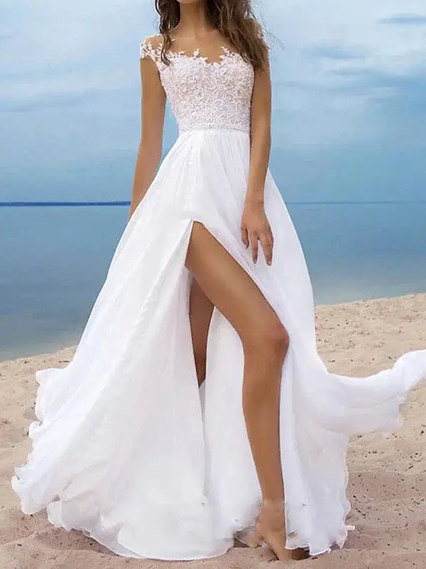 Elegant Women's Sleeveless White Lace Maxi Dress