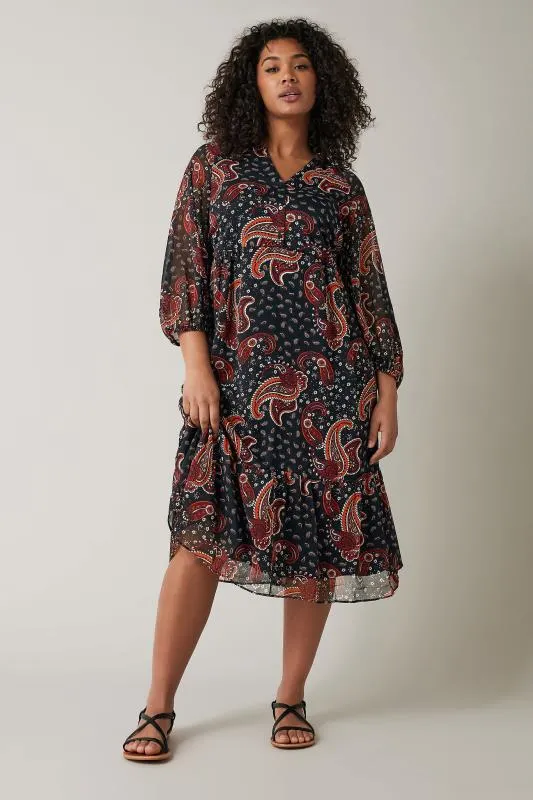 Evans Black & Red Paisley Smock Midi Dress