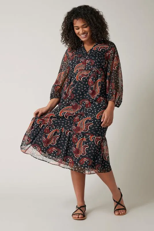 Evans Black & Red Paisley Smock Midi Dress