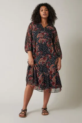 Evans Black & Red Paisley Smock Midi Dress