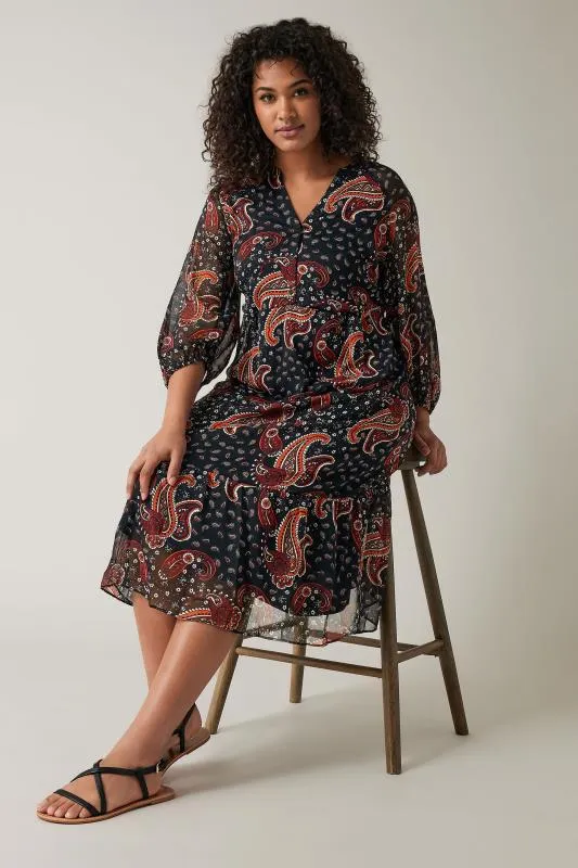 Evans Black & Red Paisley Smock Midi Dress