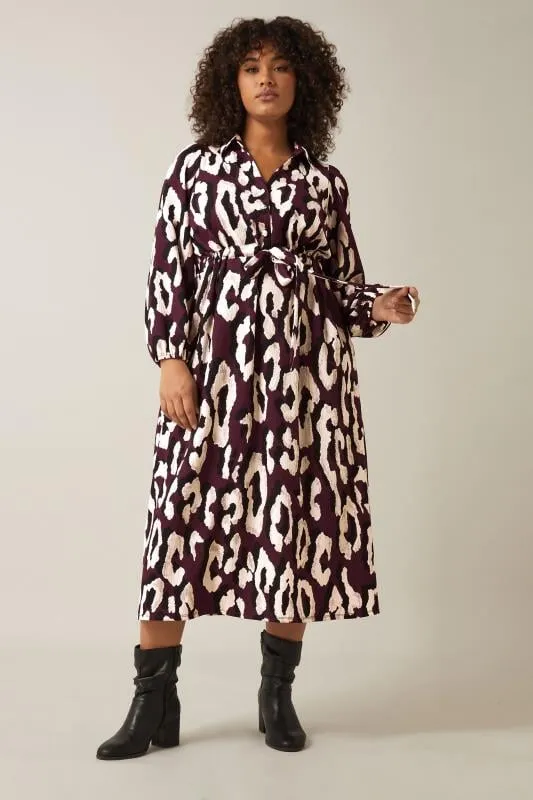 EVANS Curve Burgundy Red Animal Print Crepe Midaxi Dress