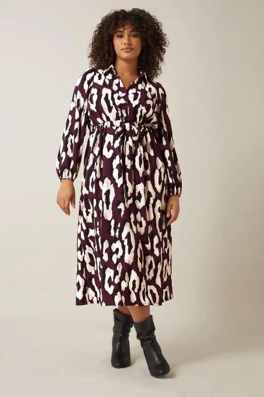 EVANS Curve Burgundy Red Animal Print Crepe Midaxi Dress