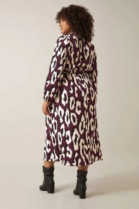 EVANS Curve Burgundy Red Animal Print Crepe Midaxi Dress