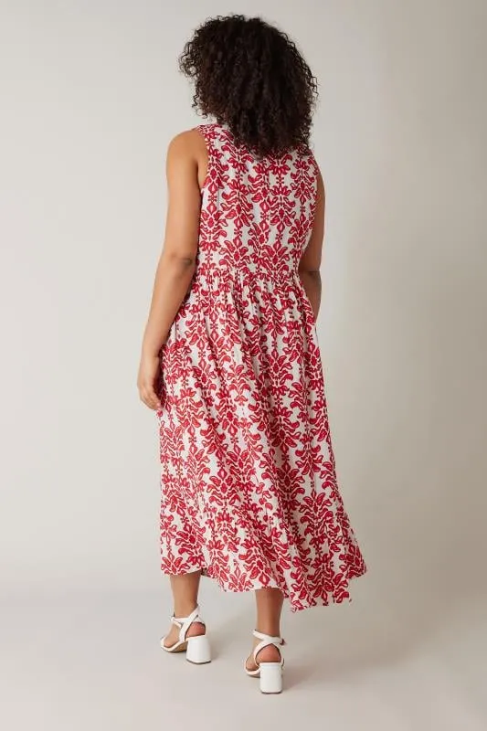 EVANS Curve Red Paisley Print Midi Dress